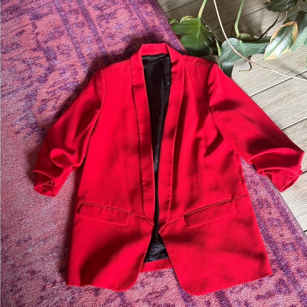 ZARA Red Blazer – XL – Crunch Sleeves | Holiday Statement Piece